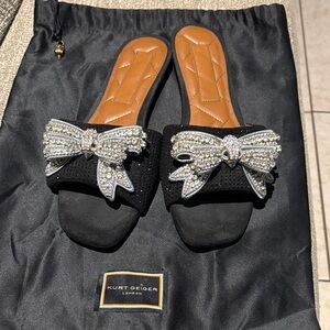 Kurt Geiger Black Sandals with Crystal Bow